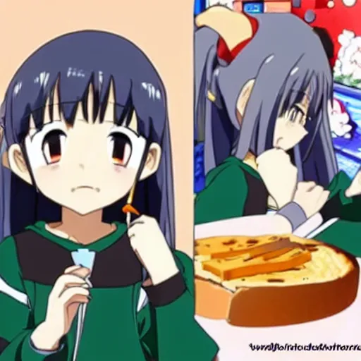 Image similar to mizuki from boku girl eating vegemite on toast disgustedly in anime style