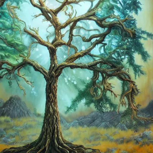 Prompt: A 39 year old tree, fantasy painting, lots of detail