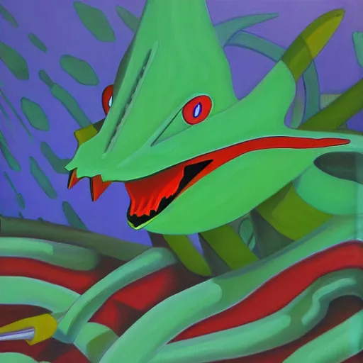 Prompt: a painting of sceptile in the style of yves tanguy