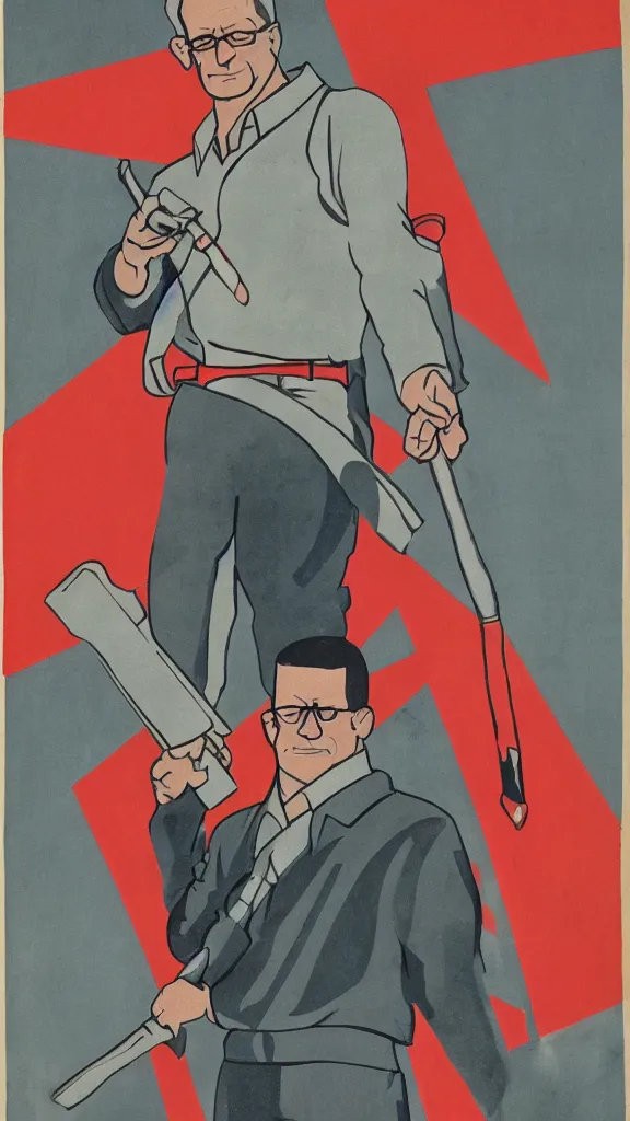 Image similar to Hank Hill holding a hammer and sickle, highly detailed Soviet propaganda poster, by Mikhail Balhjasnij