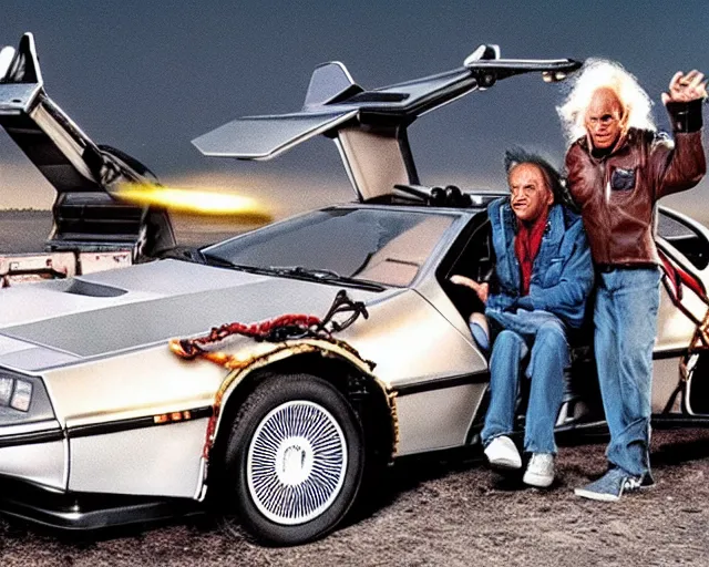 Image similar to doc brown and the delorean at the end of the world