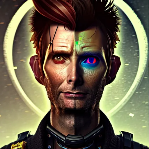 Prompt: portrait painting of a cyberpunk elf mercenary redhead david tennant, ultra realistic, concept art, intricate details, eerie, highly detailed, photorealistic, octane render, 8 k, unreal engine. art by artgerm and greg rutkowski and charlie bowater and magali villeneuve and alphonse mucha