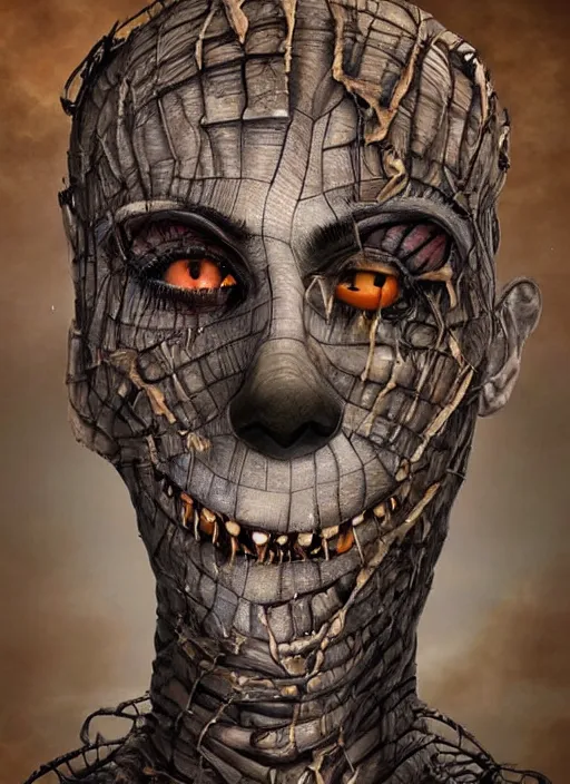 Image similar to halloween mummy theme surrealist art in the styles of igor morski, jim warren, and a tim burton film, intricate, hyperrealistic, accurate facial details, profile picture with chromakey!!!!! background, volumetric lighting