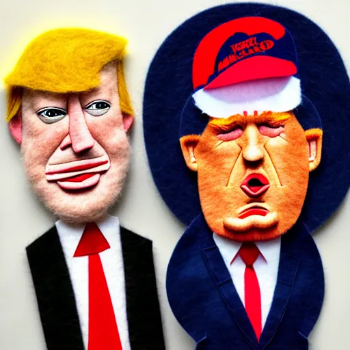 Prompt: detailed felt caricatures of trump suppoerters