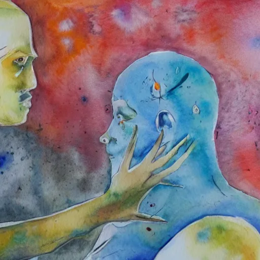 Image similar to the concept of schizophrenia in the form of a water colour painting