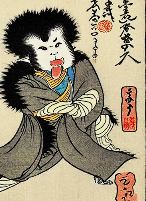 Image similar to a wookie as a yokai illustrated by kawanabe kyosai and toriyama sekien