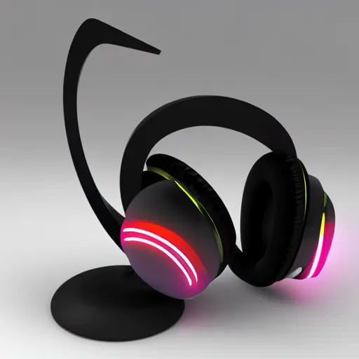 Image similar to headphone stand, futuristic, techno, cyberpunk, product design, 3 d render, concept, fun, swag