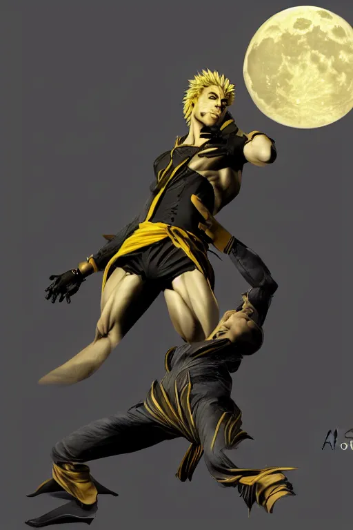 Dio Brando posing dramatically with a full moon behind, Stable Diffusion