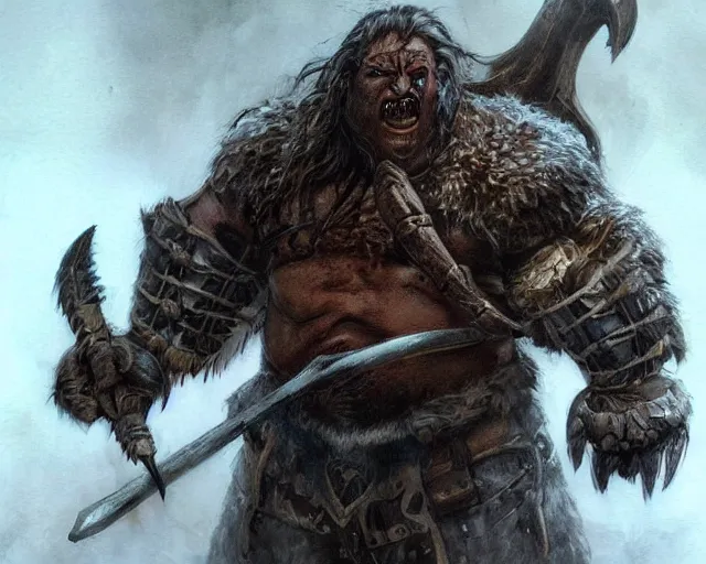 Image similar to paul walter hauser as an orc berserker, fantasy art, d & d, extremely detailed, high quality, award - winning,