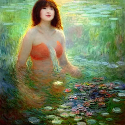 Image similar to ! dream the oracle of waters by ross tran and claude monet, oil on canvas