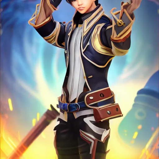 Image similar to a member of the band exo as a mobile legends hero, whole body, 8 k, high definition, extremely detailed,