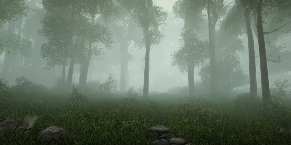 Image similar to forest, unreal engine, 4k, misty, rain