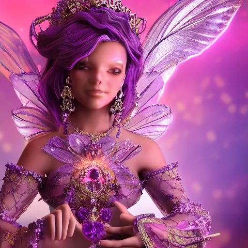 Image similar to portrait princess of amethyst, glowing, ornate and intricate purple jewelry, jaw dropping beauty, glowing background lighting, purple accent lighting, hyper detailed, fairy tale, 4 k octane render