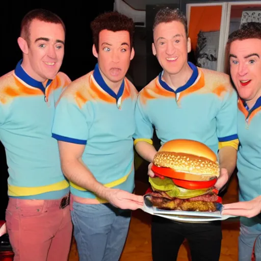 Image similar to the wiggles lead singer greg eats burger