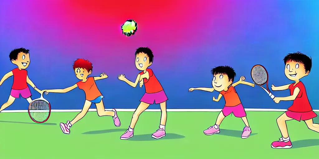 Image similar to comic digital art of kids playing tennis by marvel