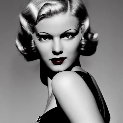 Prompt: a beautiful portrait of a blonde actress from the 1 9 3 0 s. high cheekbones. good bone structure. dressed in 1 9 4 0 s style. butterfly lightning. key light sculpting the cheekbones. by george hurrell.