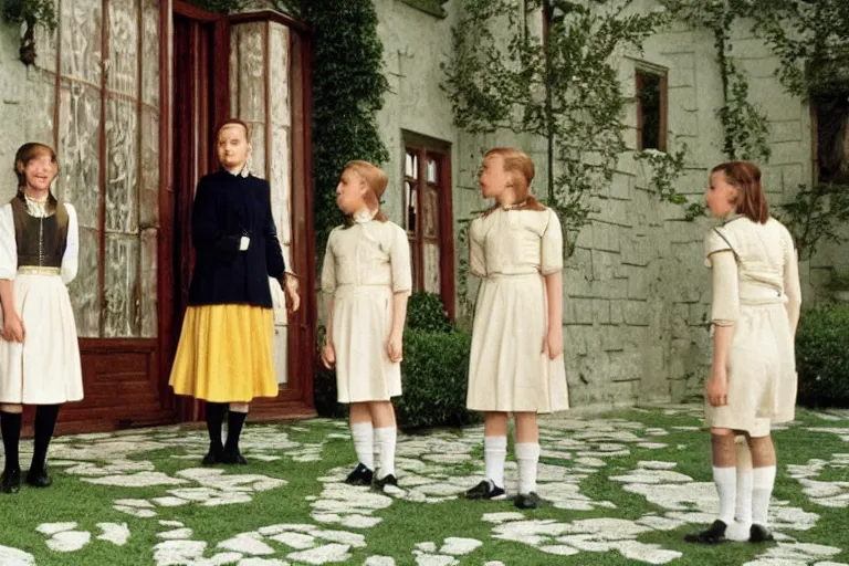 Image similar to still image from the sound of music by wes anderson, ultra detailed, finely detailed