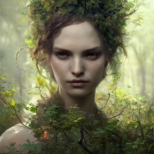 Prompt: photo realistic image of dryad, stunning 3 d render inspired art by istvan sandorfi and greg rutkowski, perfect facial symmetry, realistic, highly detailed attributes and atmosphere, dim volumetric cinematic lighting,