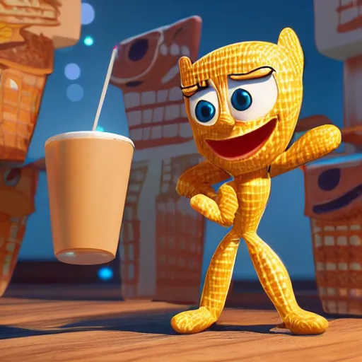 Prompt: cute stylized cartoon anthropomorphic waffles hd octane render pixar render quality