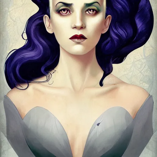 Image similar to an art nouveau, ( streamline moderne ), multi - racial portrait in the style of anna dittmann and charlie bowater and chanthara. very large, clear, expressive, and intelligent eyes. centered, ultrasharp focus, dramatic lighting, photorealistic digital matte painting, intricate symmetrical ultra detailed background.