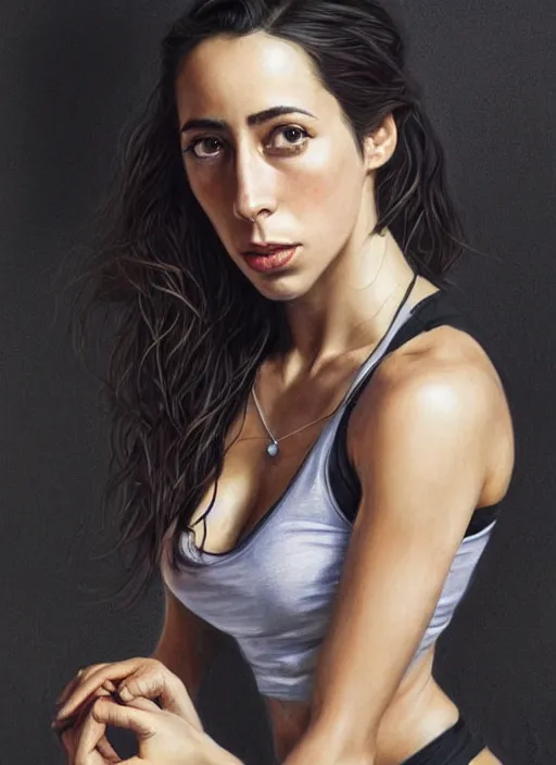 Prompt: full length photo of Oona Chaplin in a tanktop in the style of stefan kostic, realistic, sharp focus, 8k high definition, insanely detailed, intricate, elegant, art by stanley lau and artgerm