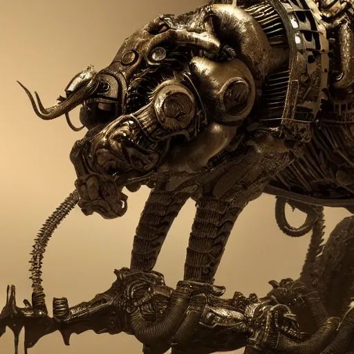 Prompt: bio mechanical dog, intricate detail, royo, vallejo, frazetta, giger, bosch, klimt, whealan, hd, unreal engine,