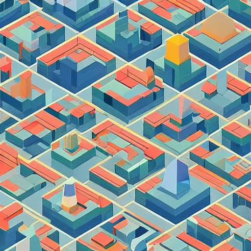 Image similar to isometric city by james jean, geometric, low poly