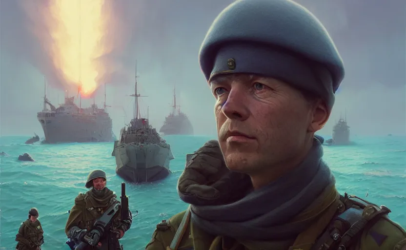 Image similar to highly detailed surreal vfx portrait of falklands wars, stephen bliss, unreal engine, greg rutkowski, loish, rhads, beeple, makoto shinkai and lois van baarle, ilya kuvshinov, rossdraws, tom bagshaw, global illumination, detailed and intricate environment