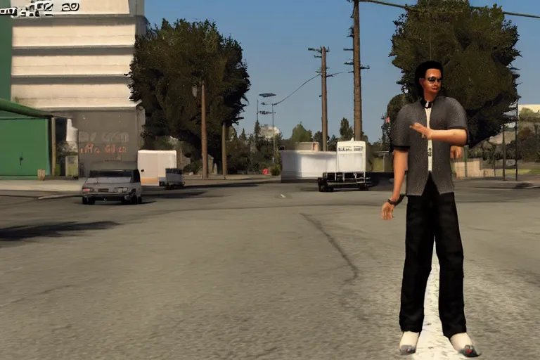 Prompt: Michael Jackson in GTA SA Vinewood screenshot