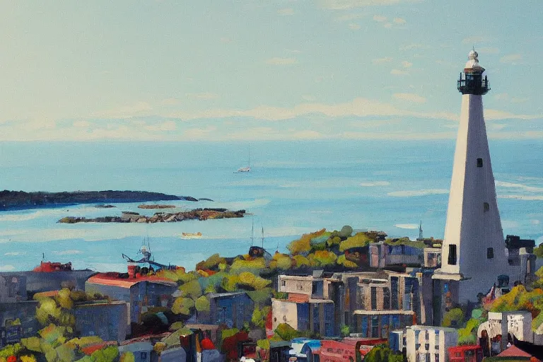 Prompt: beautiful landscape painting of portland maine, intricate, hyperrealistic, Close-up, low angle, trending on artstation