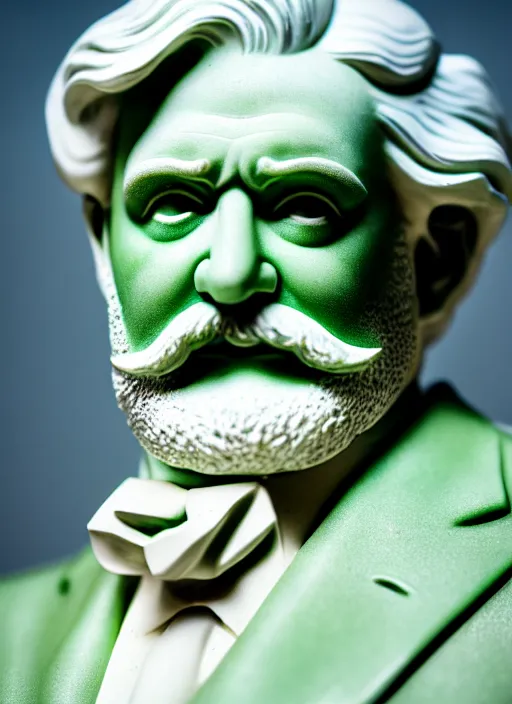 Image similar to colonel sanders as green marble statue by michaelangelo, high lights, 4 k, high detailed photography, 5 0 mm lens, depth of field, cinematic