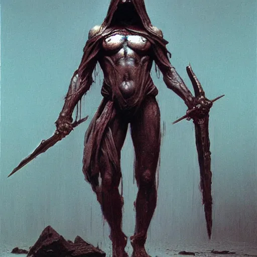 Prompt: dark elf executioner concept, beksinski