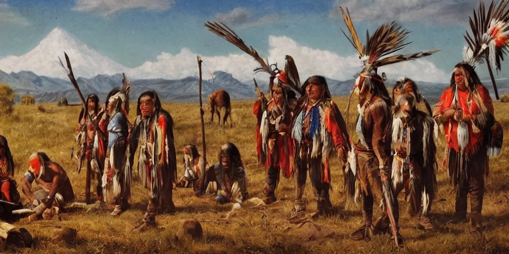 Image similar to realistic scene of exiled native americans, 1 4 5 0, painting, ultra realistic, 8 k