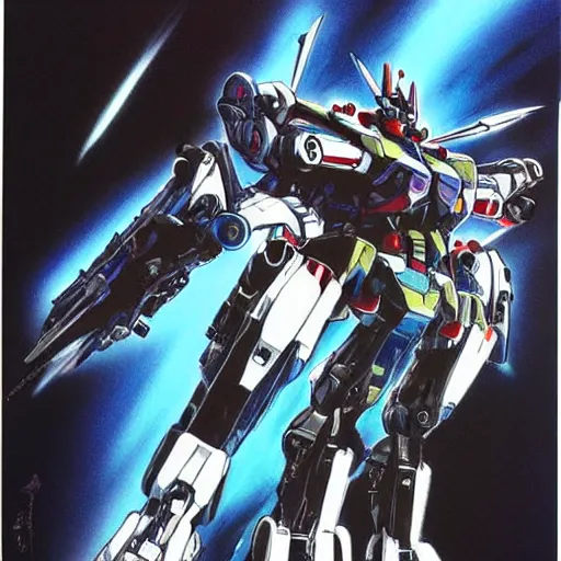 Image similar to simple concept art of an amazingly designed voltron robot. an award winning yoshitaka amano poster. a masterpiece by james gurney. deep color.