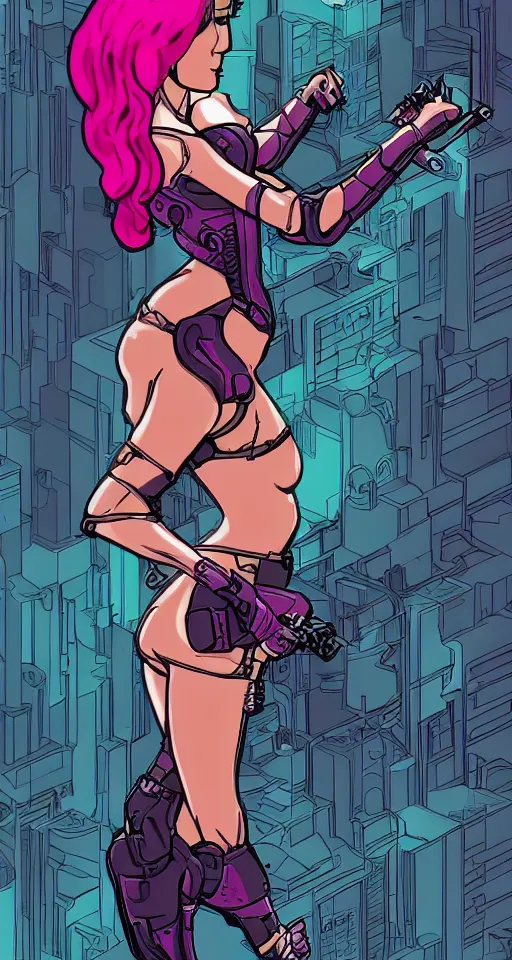 Prompt: cyberpunk woman in the style of a pin - up