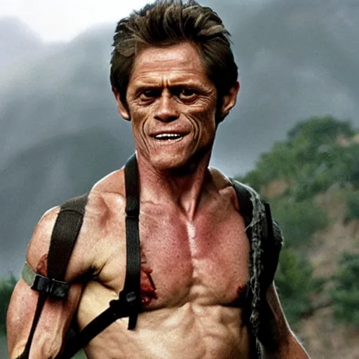 Image similar to willem dafoe as rambo