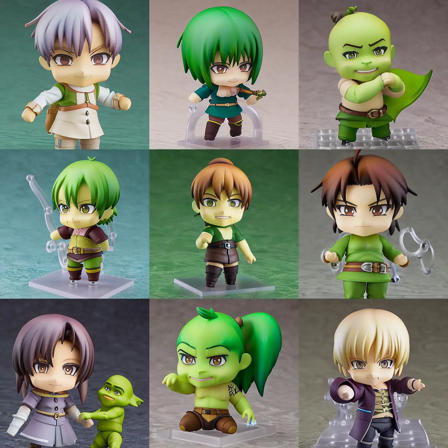 Prompt: one! anime nendoroid figurine of shrek, fantasy, figurine, product photo