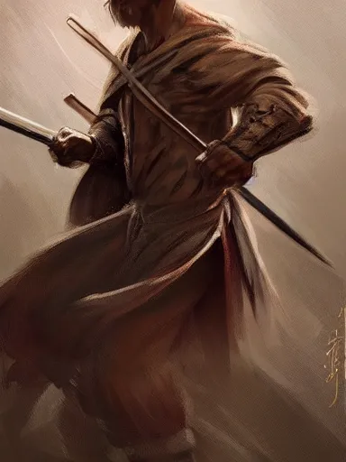 Image similar to a master a wooden quarterstaff in a desperate posture ready to fight. cornered by enemies. intricate, elegant, highly detailed, digital painting, artstation, concept art, sharp focus, illustration, by justin gerard and artgerm, 8 k