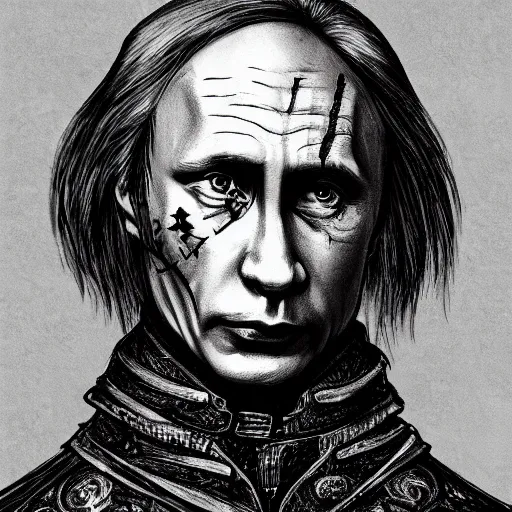 Image similar to vladimir putin is jester in circus, in lunatic asylum, intricate, highly detailed, smooth, artstation, heretic, medieval with hunt