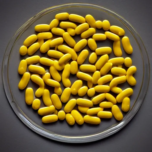 Prompt: yellow pills on a small plate