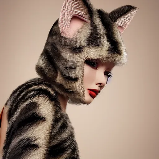 Image similar to a costume exclusively designed by louis vuitton for catgirls, luxury, expensive, high fashion, furry, photo portrait, symmetry, awesome exposition, very detailed, highly accurate, professional lighting diffracted lightrays, 8 k, sense of awe