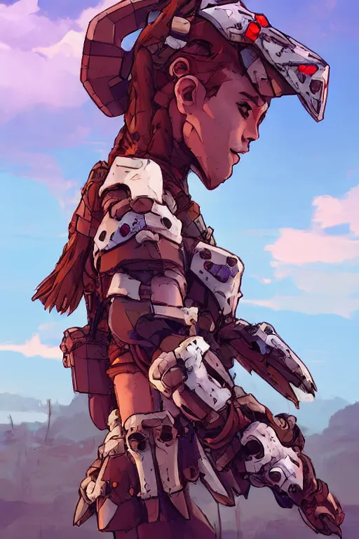 Image similar to combination suit armor aloy horizon forbidden west horizon zero dawn robot ninja mask helmet backpack tribal, art gta 5 comics, official fanart behance hd artstation by jesper ejsing, by rhads, makoto shinkai and lois van baarle, ilya kuvshinov, ossdraws radiating a glowing aura cgi rtx 2 0 2 2