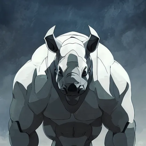 Image similar to a strong rhino at the gym, illustration concept art anime key visual trending pixiv fanbox by wlop and greg rutkowski and makoto shinkai and studio ghibli and kyoto animation symmetrical facial features