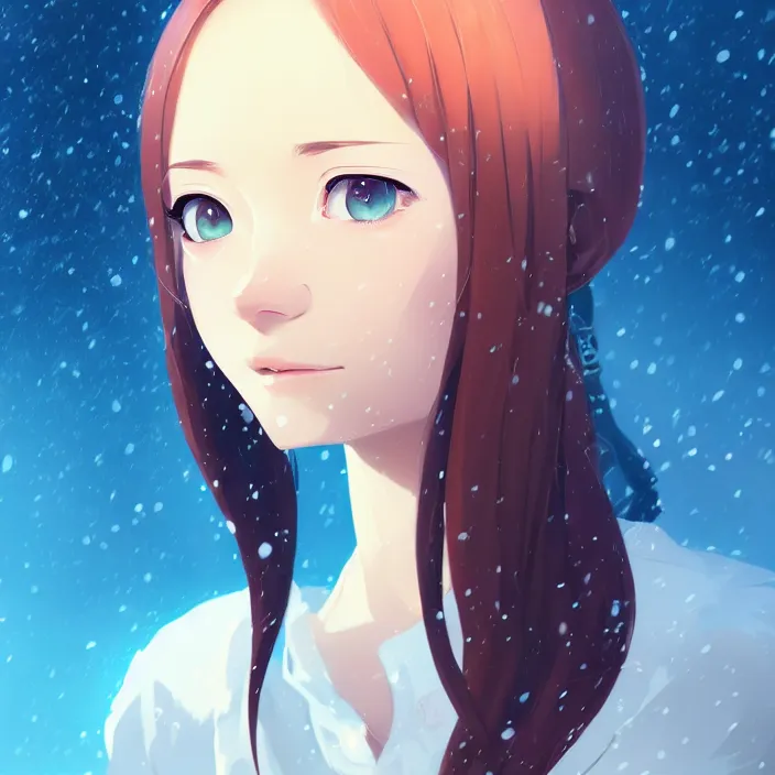 Prompt: portrait of a beautiful girl, snow landscape background, ambient lighting, dynamic lighting, 4 k, hq, official media, anime key visual, makoto shinkai, ilya kuvshinov, lois van baarle, rossdraws, detailed, trending on artstation