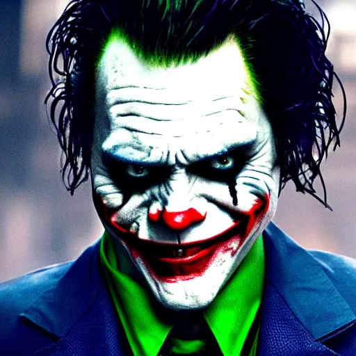 Image similar to Jim Carrey as Joker in the Dark Knight, 4k, high resolution photo, award-winning