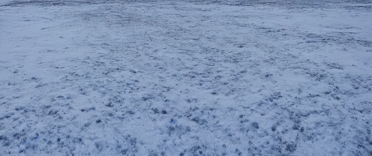 Image similar to a high quality color closeup hd 4 k film 3 5 mm photograph of very heavy blizzard in desolate antarctica with the faint silhouette of a man in the distance leaving a single trail of footsteps in the snow behind him