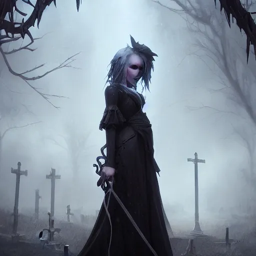 Image similar to kerli koiv the craft standing in a cemetery, gothic, darkwave, darksynth, concept art, sharp, digital matte painting, art by greg rutkowski, wlop, dramatic lighting, trending on artstation