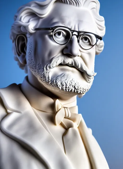 Prompt: colonel sanders as marble statue by michaelangelo, realistic 3 d render, high lights, 4 k, high detailed photography cape, 5 0 mm lens, depth of field, cinematic