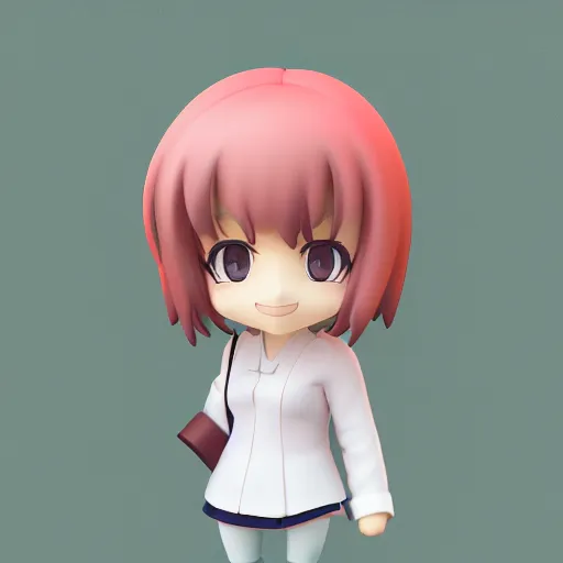 Image similar to character face portrait of a singular kawaii chibi in the sytle of kyoto animation, in simple background, nendoroid eyes, blender, toon rendering, toon shader