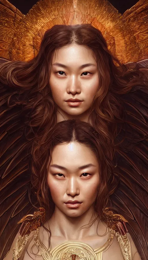 Prompt: archangel, perfectly-centered-Portrait of the most beautiful women on the planet, sweaty, asian, insane, intricate, highly detailed, digital painting, artstation, concept art, smooth, sharp focus, illustration, Unreal Engine 5, 8K, art by artgerm and greg rutkowski and alphonse mucha